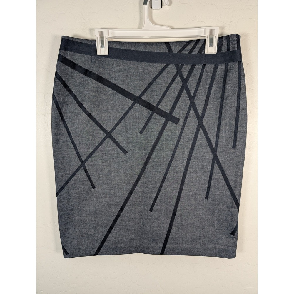 Akris Skirt Womens 12 Gray Black Geometric Abstract Print Cotton Pencil Lined